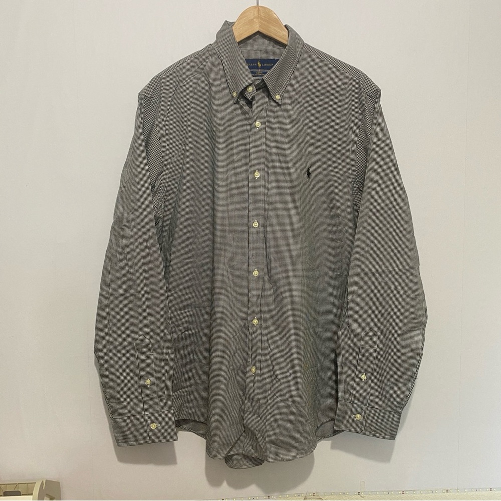 Ralph‎ Lauren Men’s XL Slim Fit Dress Shirt Black White Check Long Sleeve Cotton